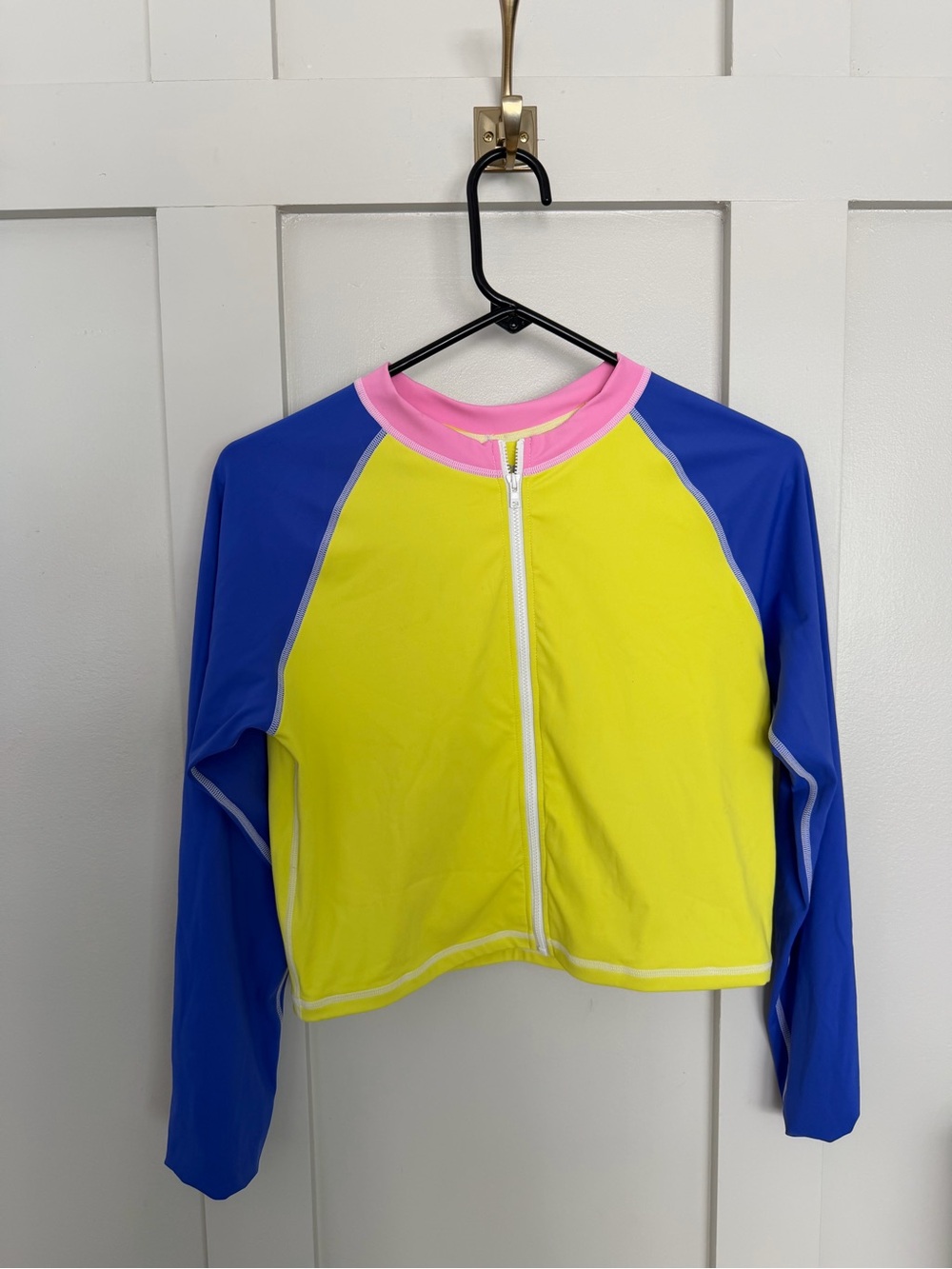 Long Sleeve Colorblock Women's Rash Guard - Yellow/Blue/Pink